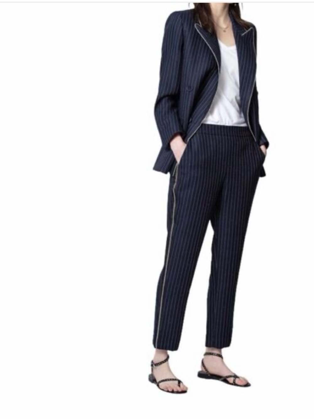 Zadig & Voltaire Navy Myrtille Porta Stripes Pull-On Pants 42